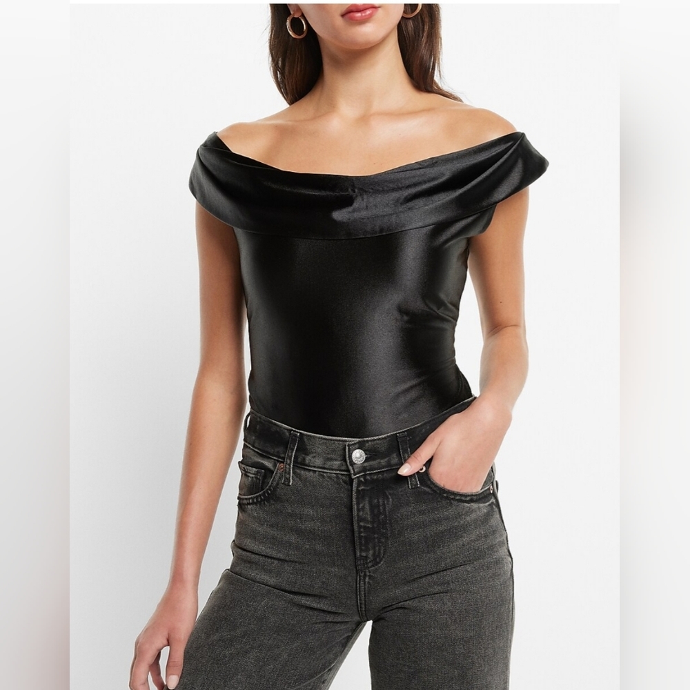 Express Draped Off-the-shoulder satin bodysuit
